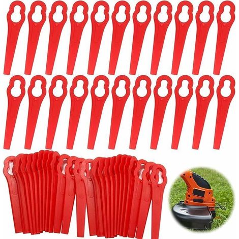 Coupe-Bordure en Plastique Rouge,60pcs Lames de Coupe,Lames de Coupe en Plastique,Tondeuse à Gazon en Plastique Lames, Pelouse Tondeuse Accessoires,Lames en Plastique de Rechange pour Coupe-Bordures (1/4)