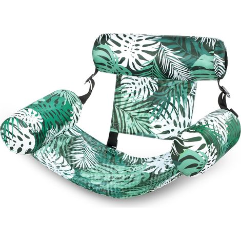 Chaise longue à eau Tropical Green Leaf Print Lit de piscine flottant pour piscine, lac et plage, chaise flottante à sangles réglables pour la détente estivale des adultes (1/5)