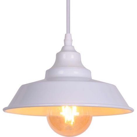 White Metal Pendant Light Industrial E27 Simplicity Vintage Chandelier Ceiling Light with Shiny Metal Shade (No Bulb) (1/5)