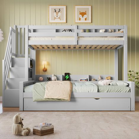 Letto a castello 90x200/140x200 cm in legno grigio con letto estraibile – MEUBLIV (1/5)