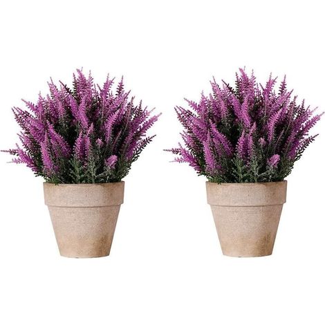 Set mit 2 künstlichen Blumen, Tischpflanze, Formschnittbaum mit Pflanztöpfen, Lila, 15 cm künstliche Pflanzen