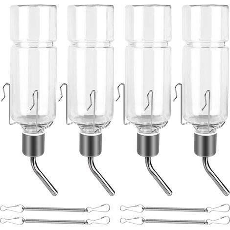 4 x Bottles, 350 ml Drinker, Automatic Water Dispenser with Stand, Hanging Bottle Guinea Pig without Drip for Rodents, Rabbits, Guinea Pigs, Hamsters (1/5)