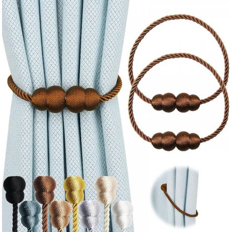 Attaches de rideaux magnétiques, élégantes attaches de rideaux d'extérieur, marron, lot de 2 (1/5)