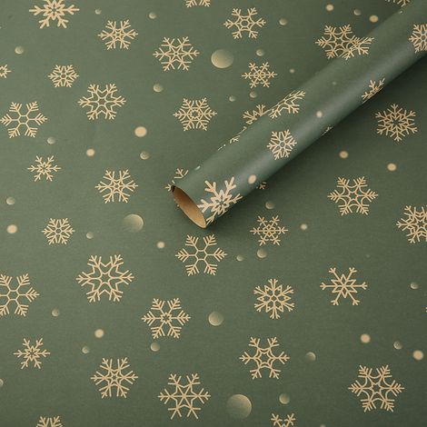 Papier cadeau kraft de Noël 75 x 50 cm, écologique, motif flocons de neige verts, 5 pièces (1/5)