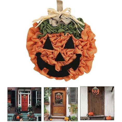 Couronne de citrouilles pour décoration de porte d'entrée, décoration d'Halloween, couronnes d'automne et de Thanksgiving (1/4)