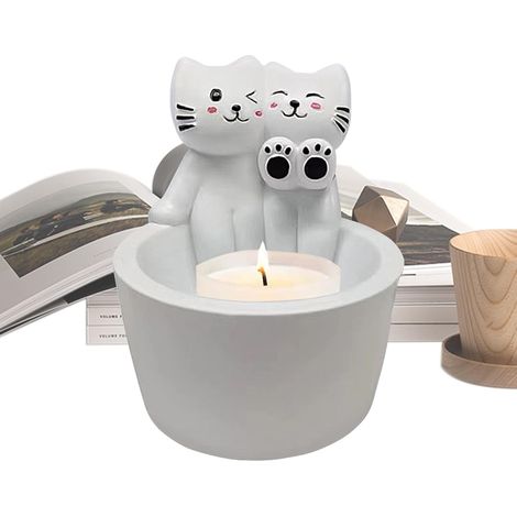 Bougeoir, bougeoir Chat de Dessin animé,Support de Bougie Chauffe  Plat parfumé votif - Bougeoir décoratif en Forme d'animal Mignon, bougeoir parfumé, décoration esthétique de la Maison pour T (1/5)