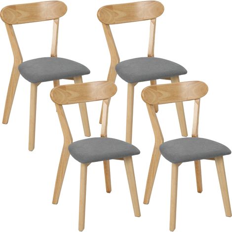 Lot de 4 chaises de salle à manger - HOMCOM - assise rembourrée, dossier incurvé - pieds en bois d'hévéa - 46x47x79cm - gris naturel (1/5)