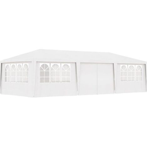 RHG Tente de Réception avec Parois Latérales Belvédère Tonnelle Pavillon Chapiteau Mariage Barbecue Voyage de Camping 4x9 m Blanc 90 g/m²