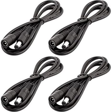 4pcs 1m DC 12V Câble d'extension Prise DC 5,5mm x 2,1mm DC 0-36V Cordon d'alimentation Rallonge électrique Mâle à Femelle pour Moniteur de Voiture, Caméra CCTV, Bande LED, Noir (1/5)