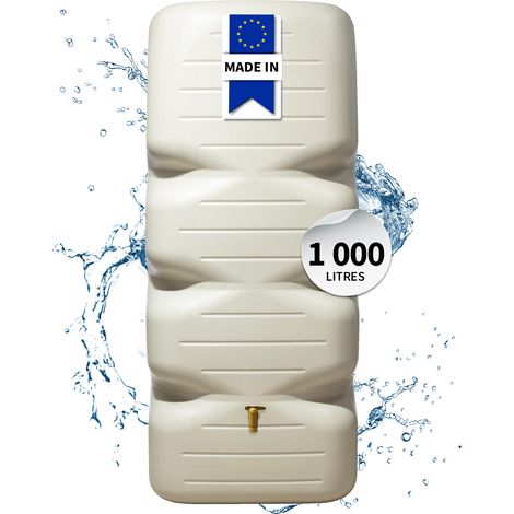 Garantia – Récupérateur d'eau de pluie enterré 1000 L – Robinet PE imitation laiton – Couleur gris béton – 3 raccords filetés intégrés
