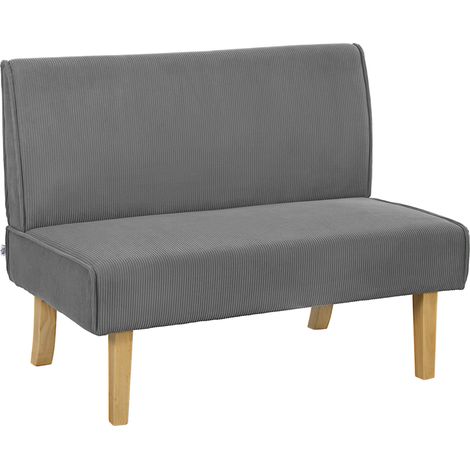 Divano 2 posti in tessuto a coste, gambe in legno, grigio, 110 x 62 x 85 cm (1/5)