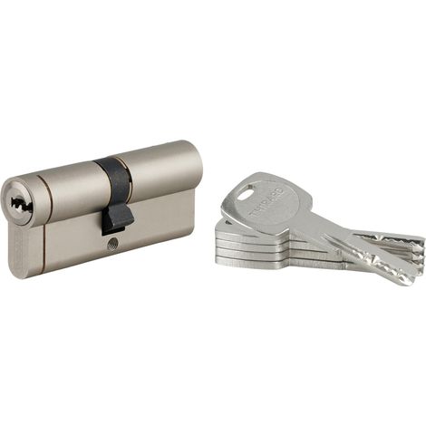 Thirard – Cylindre double entrée 40x40mm nickelé – 5 clés réversibles – Protection anti-arrachement et anti-perçage – 6 goupilles