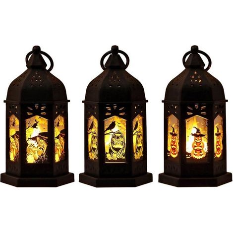3 Pièces Lanternes à bougies Halloween Lanterne suspendue LED Lampe portable fonctionnant sur piles Décoration Halloween Party (1/5)