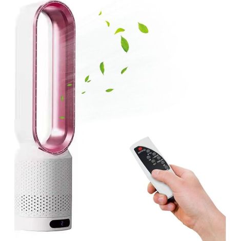 Ventilatore a torre oscillante a 90°, senza pale, regolabile, 50 x 14 cm, per uso domestico, facile da pulire (colore: rosa) (1/5)