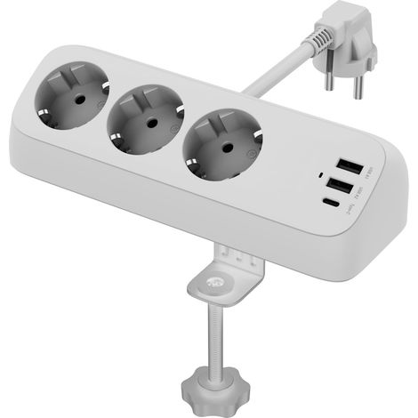 Multiprise 3X avec Interrupteur 10 m de câble - Prises de Courant à Contact de Protection 230V / 16A, tournées à 45°, sécurité Enfant, Interrupteur éclairé, multiprise Noire pour la Maison (1/5)