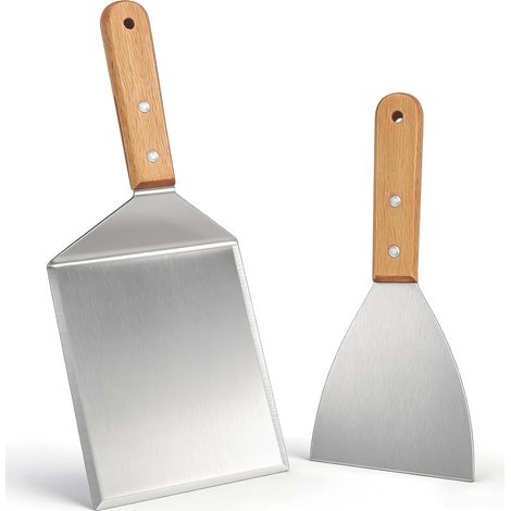 2 Pezzi Spatola da Cucina, Spatola da Barbecue Extra Large in Acciaio Inossidabile con Manico in Legno per Grigliare Hamburger Pizza Pancake (1/5)