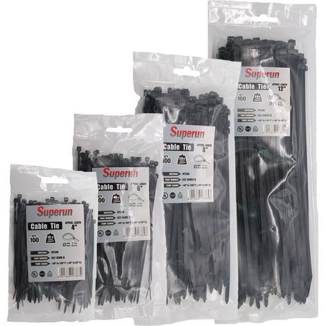 Lot de 400 attaches de câble de tailles assorties 10,2 cm, 15,2 cm, 20,3 cm, 30,5 cm, assortiment de serre-câbles noirs (1/5)