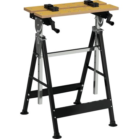 Établi pliant avec 4 serre-joints. hauteur et angle réglables. capacité de charge de 100 kg. coloris noir et bois (1/5)