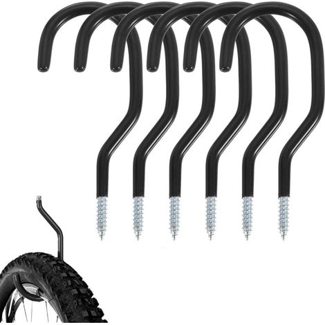 Heavy-duty wall-mounted storage hooks, set of 6 bike hooks (for garages), heavy-duty ceiling hooks (for garages) (black) (1/5)