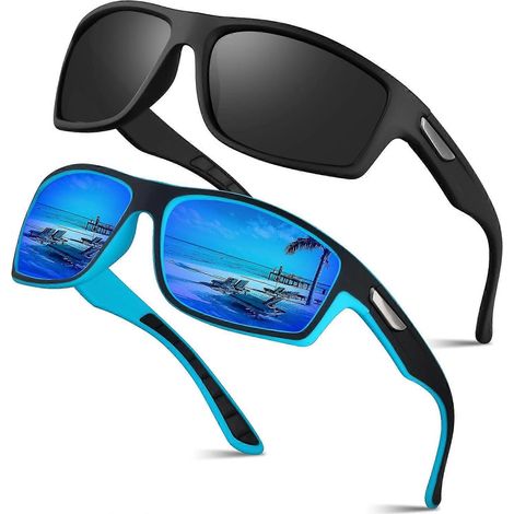 Lunettes de soleil polarisées de sport pour hommes (lot de 2), idéales pour la pêche, la course à pied et le golf, avec protection UV. Convient aux hommes et aux femmes. (1/5)