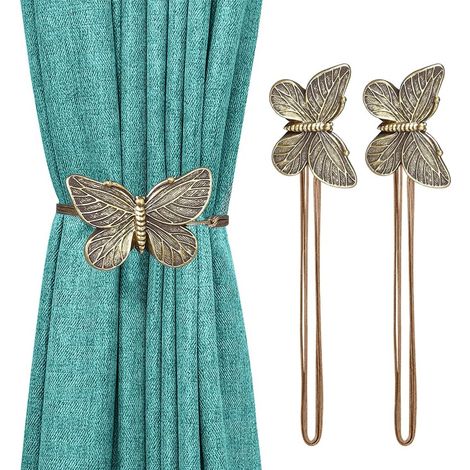 (Bronze)Lot de 2 Boucle de Rideau Aimantées Décoratives en Résine avec Corde Réglable, Attaches de Rideau en Forme de Papillon Rétro pour Maison Chambre Salon Bureau