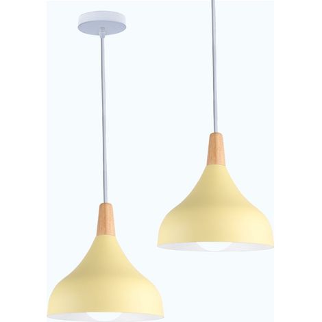 Lot de 2 Lustre Suspension Contemporain E27 Luminaire Corde Ajustable 20x20cm Jaune (1/5)