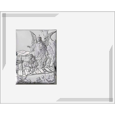 Quadro da battesimo in argento con angelo custode, un moderno ricordo del battesimo in cornice bianca  Dimensioni: 25x20 cm  Codice articolo: VL881BI
