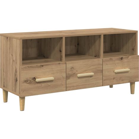 Mobile TV rettangolare moderno con 3 cassetti e ripiani 102 x 35,5 x 50 cm finitura rovere ingegnerizzato 020058402