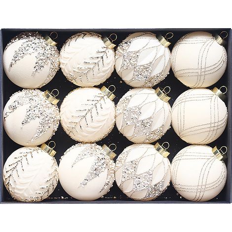 12 samtene Weihnachtskugeln, 7,9 cm (3,1 Zoll), beflockt, für Weihnachtsbaumschmuck, Feiertage, Geburtstage, Hochzeiten, Beige (1/2)