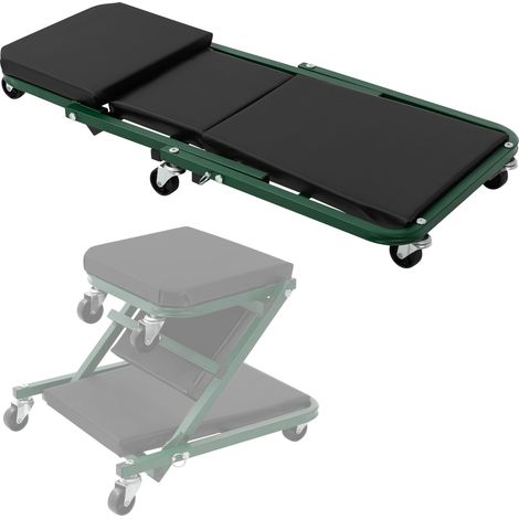 ECD Germany Sedile e Carrello Officina 2 in 1, in Acciaio, 360°, fino a 150 kg, Pieghevole, Verde, Sgabello da Lavoro Trasformabile in Lettino Meccanico, Tavolo di Montaggio e Riparazione Auto (1/5)
