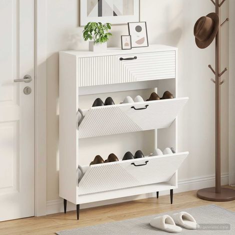vidaXL Shoe Cabinet HAARLEM 78 x 24 x 103 cm Engineered Wood White (1/5)