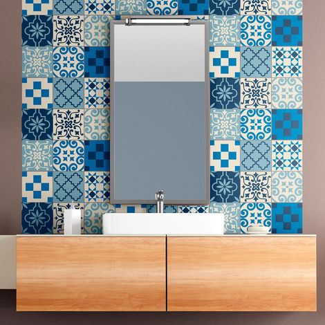 Sticker Mural Carrelage adhésif Cuisine Salle de Bain - 9 Stickers Carreaux DE Ciment AZULEJOS - 9stickers10x10cm (1/5)
