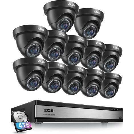 ZOSI Kit de Vidéosurveillance 16 Canaux - DVR 1080P avec 12 Caméras Dôme, Disque Dur 4 To, Détection IA (1/5)