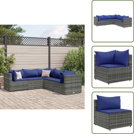 The Living Store 5-tlg. Garten-Lounge-Set mit Kissen Grau Poly Rattan - Gartensets - Loungeset - Gartenmöbel - Rattan Möbel - Outdoor Möbel