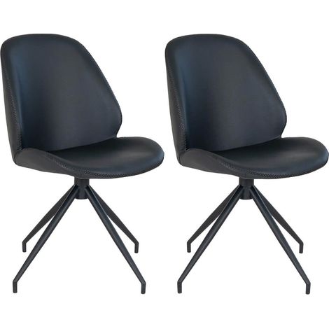 GAYA - Lot de 2 Chaises Incurvées Pivotantes Simili Noir (1/5)