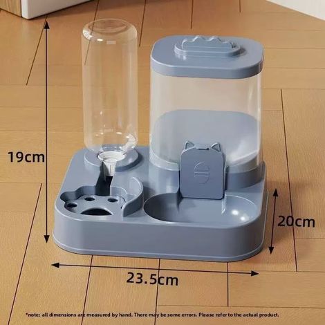 Bol pour chat et chien distributeur automatique de croquettes et d’eau, modèle combiné anti‑éclaboussures, couleur gris (1/2)