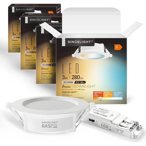 Mini Spot encastrable 3W, petit downlight à LED pour trou de 35-40mm, Anneau blanc/noir remplaçable, Blanc Neutre 4000K, Remplaçant MR11, étanche IP65 pour plafond/armoire/vitrine, 5 unités (1/5)