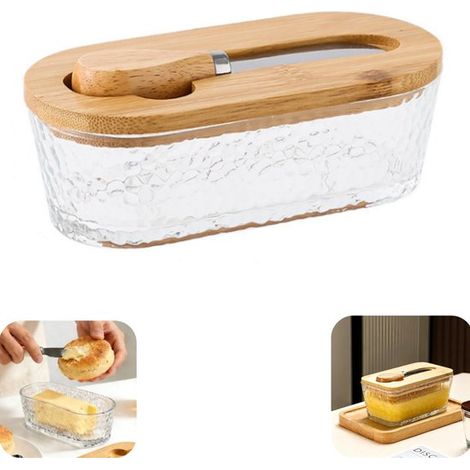 Mantequera, Recipiente de vidrio transparente con tapa y espátula (300 ml) (1/5)