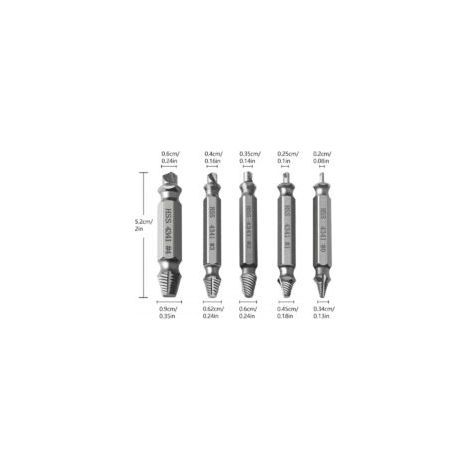 Juego profesional de 5 extractores de tornillos, extractores de tornillos dañados, acero de alta velocidad, para tornillos, pernos y pasadores metálicos defectuosos (plata) - Crezuo