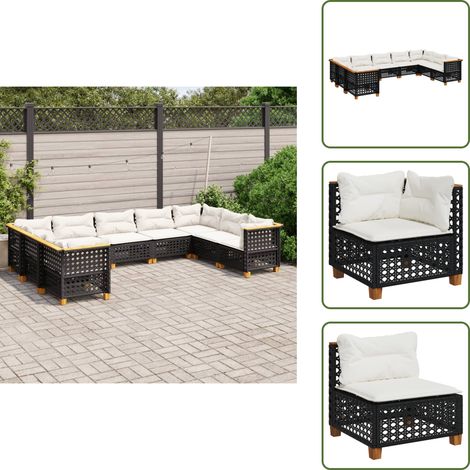 Salon de jardin 9 pcs avec coussins noir résine tressée - Salon De Jardin - Canapé Extérieur - Mobilier De Jardin - Set Salon De Jardin - Ensemble De Canapés (1/5)