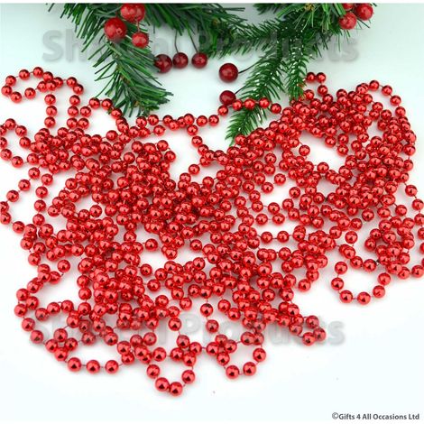 24FT RED HANGING BEAD GARLAND CHRISTMAS TREE XMAS TINSEL STRING CHAIN DECORATION (1/5)