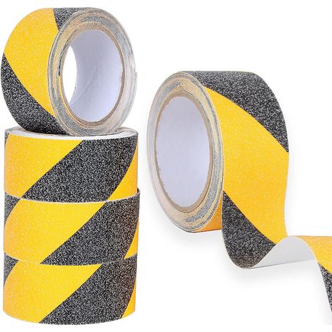 Lot de 5 rubans de sécurité antidérapants 50 mm x 5 m, ruban d'avertissement de danger, ruban isolant de marquage de sécurité - Noir et jaune (1/5)