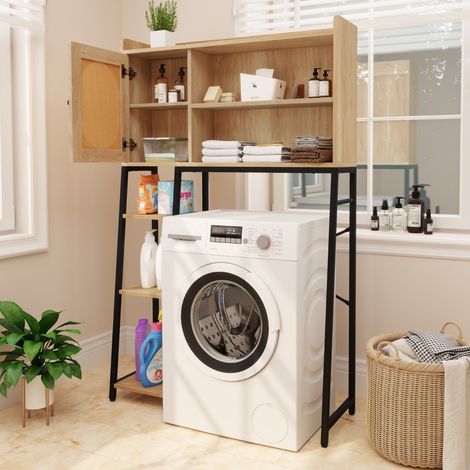Armoire de Rangement Au-dessus des Toilettes Organisateur Peu Encombrant Porte en Rotin PE Etagères Ouvertes et Réglables Naturel (1/2)