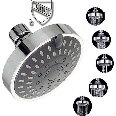 Cabezal de ducha de alta presión de 4", cabezal de ducha de 5 funciones, rótula giratoria de metal ajustable con filtro. (1/4)