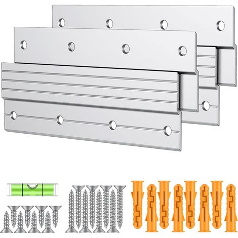 2 Paires de Rails de Fixation en Z, Fixation pour Miroir Lourd et Accroche Tableau en Aluminium avec Niveau à Bulle, pour Cadres, Miroirs, Étagères et Têtes de Lit, 27 kg, 15 cm (1/5)