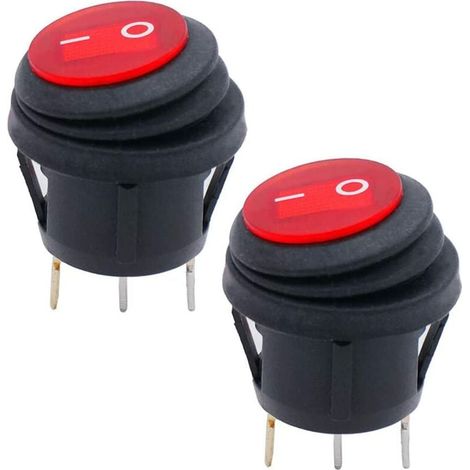 Interrupteur À Basculer Rond Avec Voyant LED - 12 V CC - IP65 - 3 Broches SPST - 25 x 34 mm - 2 Pièces (1/5)