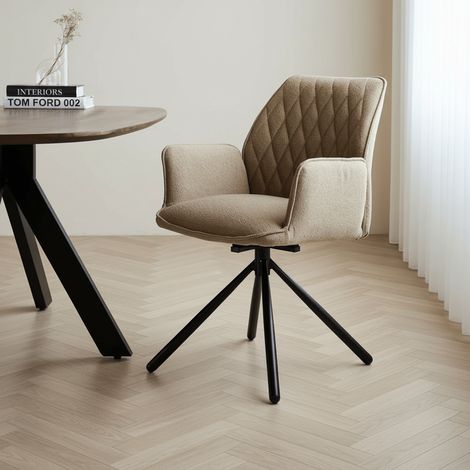 Drehbar Esszimmerstuhl Taupe Bouclé Novan – 180° drehbar