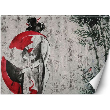 Fototapete, japanische Geisha mit Fächerabstraktion – 100x70 (1/5)