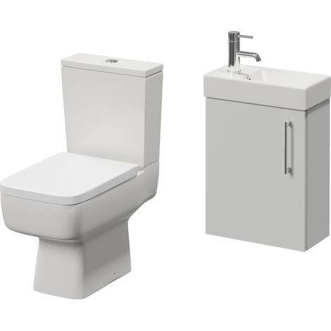 Napoli Cube Gloss Grey Pearl 400mm Single Door Wall Mounted Vanity Unit and Toilet Suite with Align Basin - 400mm - Chrome 160mm Handle