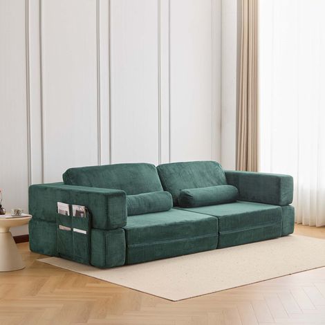 Divano modulare 272,1x126x69 cm in velluto a coste verde scuro senza struttura - MEUBLIV (1/5)